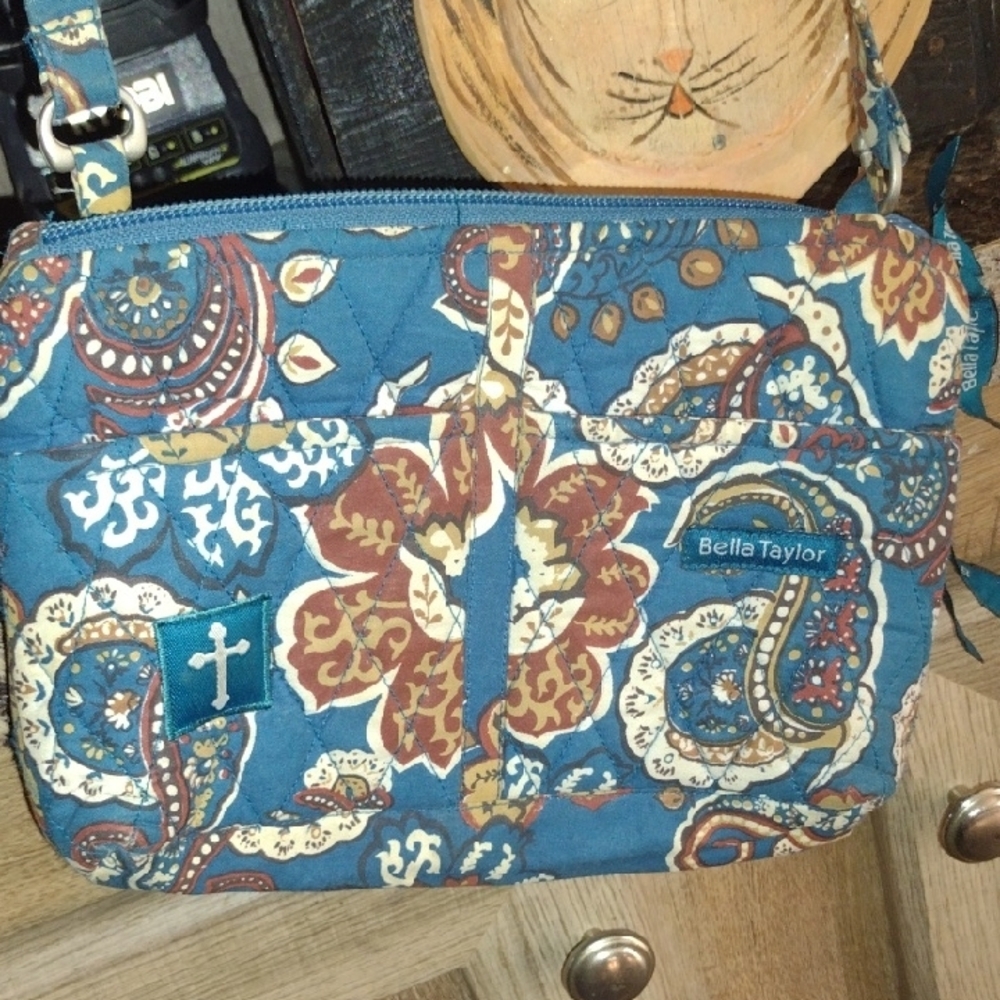 Blue and Brown Crossbody Bag with Floral Paisley Design